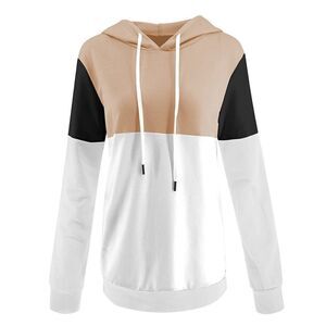 Hilltichu Womens Color Block Hoodies Casual Long Sleeve Pullover Drawstr Size Xl